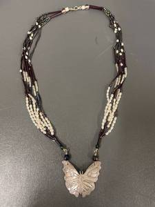 lot 114M image: Handcrafted Beaded Necklace with Sterling Silver Butterfly Pendant