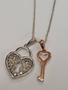 lot 120M image: Sterling Silver Heart Lock and Key Necklace