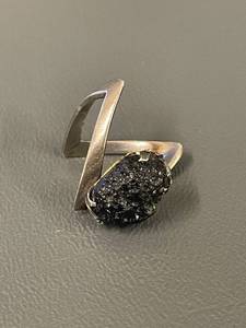 lot 126M image: Sterling Silver Ring with Raw Black Stone