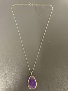 lot 127M image: Zuni Sterling Silver Necklace with Purple Stone Pendant