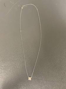 lot 134M image: Sterling Silver Necklace with Square Pendant 925 Set w Clear Stones
