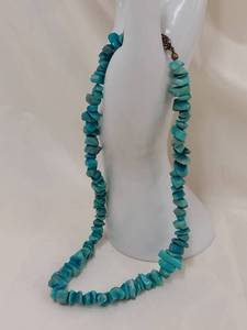 lot 144M image: Vintage Turquoise Chip Bead Necklace With Sterling Silver