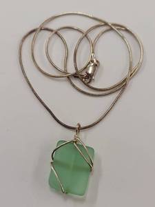 lot 145M image: Elegant Sea Foam Green Glass Pendant with 925 Sterling Silver