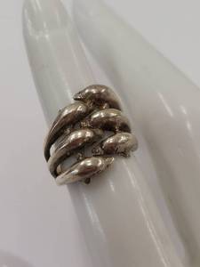 lot 147M image: Unique Vintage 925 Silver Wrap Dolphin Motif Ring