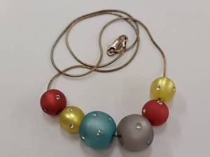 lot 156M image: Colorful Beaded Sterling Silver Necklace with Rhinestone Accents