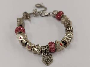 lot 178M image: Silver-Tone Charming Heart Pandora Style Bracelet