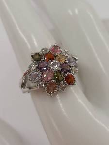 lot 179M image: Multicolored CZ Gemstone Floral Ring