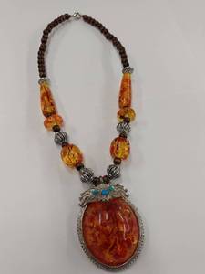 lot 181M image: Huge Statement Handcrafted Resin & Wood Bead Necklace