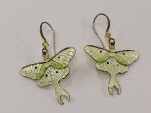 lot 187M image: Sterling Silver Luna Moth Design Enamel Earrings