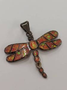 lot 188M image: Sterling Silver Dragonfly Pendant with Opal Inlays