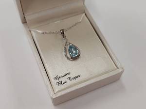 lot 190M image: Sterling Silver Necklace with Genuine Blue Topaz Pendant
