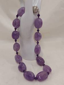 lot 191M image: Large Amethyst Stone Necklace with Sterling Silver Clasp