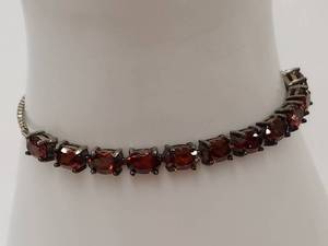 lot 195M image: Sterling Silver Adjustable Bracelet with Red Garnet Gems