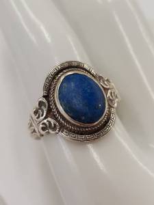 lot 196M image: Vintage Blue Stone Ring with Intricate Sterling Silver Band
