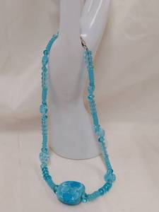 lot 197M image: Turquoise Art Glass Bead Necklace with Sterling Silver Clasp