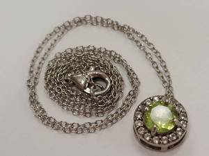 lot 202M image: Sterling Silver Necklace with Green Gemstone