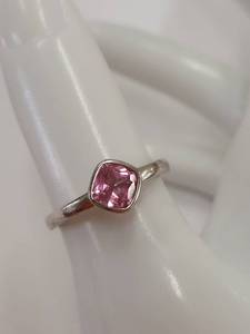 lot 203M image: Sterling Silver Ring with Pink Cushion Gemstone