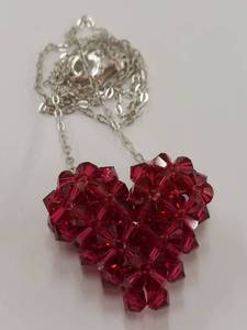 lot 211M image: Sterling Silver Heart Pendant Necklace Red Crystal Beads