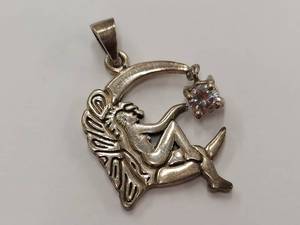 lot 215M image: Sterling Silver Fairy Pendant on Crescent Moon