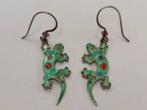 lot 217M image: Sterling Silver Lizard Earrings with Enamel 925