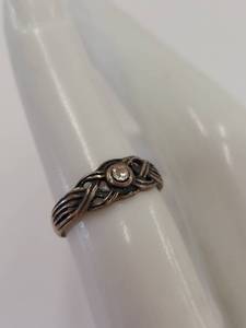 lot 221M image: Vintage Sterling Silver Gemstone Braided Open Ring