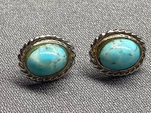 lot 7B image: Vintage Sterling Silver 925 Turquoise Screw Back Earrings