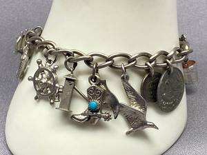 lot 10B image: Vintage Nautical Charm Bracelet with Turquoise Accent & some Sterling 925
