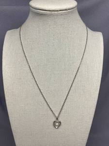 lot 23B image: Sterling Silver 925 Heart Pearl Necklace Pendant Chain
