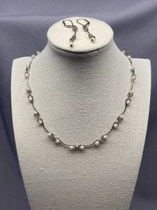 lot 24B image: Vintage Sterling Silver 925 Pearl Necklace and Earrings Set