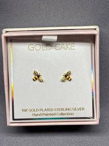 lot 31B image: Gold Cake Bee Earrings 18K Gold Plate Sterling Silver 925
