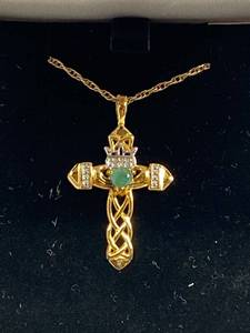 lot 45B image: Emerald Diamond Cross Pendant Sterling Silver 925