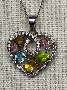 lot 58B image: 925 Sterling Silver Heart Gemstone Necklace