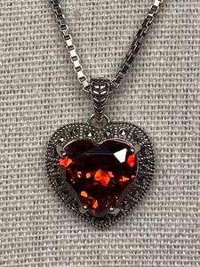 lot 63B image: 925 Sterling Silver Heart Garnet Necklace