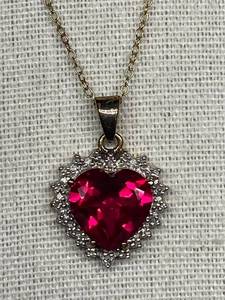 lot 64B image: Heart-Shaped Red Pendant Sterling Silver 925 Necklace