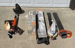 lot 24 image: Lawn Care LOT - Stihl BGE Blower w Attachments and B&D Weed Trimmer