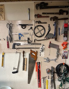lot 26 image: Large Hand Tool LOT - Hand Saws, Pipe Wrenches,