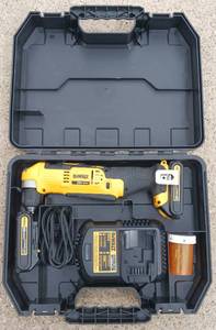 lot 58 image: DeWalt Angle Drill with Charger, Two Batteries and Hard Case