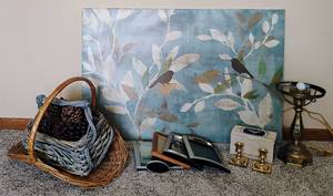 lot 15 image: Blue Art and Decor and Brass Home Decor with Brass Lamp LOT