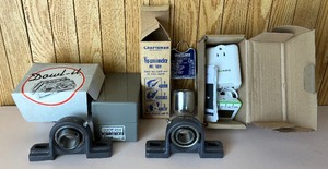 lot 73 image: Dowling Jig, Pair of Pillow Block Bearings, Craftsman Viscosimeter, 18 Steel Stamp Letters