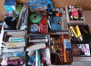 lot 109 image: Paint and Outdoor LOT - Paint Brushes, Rollers, Spray Paint, Weed Trimmer Cutting Line