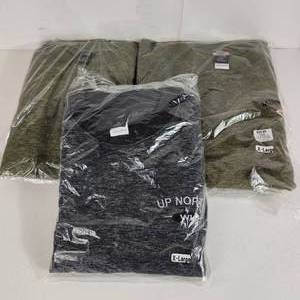 lot 28 image: Lot Of Three New Pullover Sweatshirts 2 Green 1 Blue Minnesota USA  And Up North WI XL And 2XL