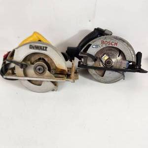 lot 38 image: Lot Of Two Corded Circular Saws Dewalt DW368 7 14 And Bosch CS20 7 14 Good Condition Tested Works