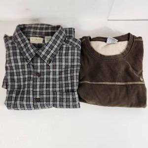 lot 46 image: Lot Of Two Mens Shirts LL Bean Plaid Button Down XXL Tall And Columbia Brown T-Shirt Size L