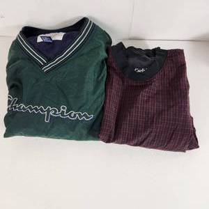 lot 47 image: Lot Of Two Light Weight Mens Pullover Jackets Green Champion Size XXL And Carlyle M Plaid