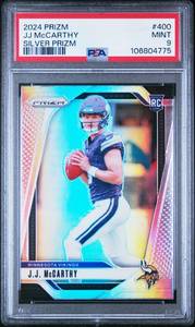 lot 6 image: JJ MCCARTHY 2024 TRUE SILVER PRIZM ROOKIE CARD PSA 9