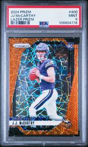 lot 8 image: JJ MCCARTHY 2024 LAZER PRIZM ROOKIE CARD PSA 9