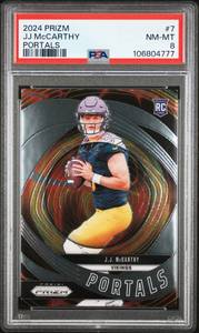lot 9 image: JJ MCCARTHY 2024 PRIZM PORTALS ROOKIE CARD PSA 8
