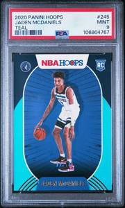 lot 19 image: JADEN MCDANIELS 2020 PANINI HOOPS TEAL ROOKIE CARD 1270 PSA 9