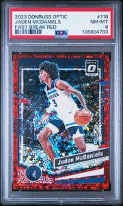 lot 20 image: JADEN MCDANIELS 2023 DONRUSS OPTIC FAST BREAK RED 3475 PSA 8