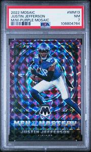 lot 11 image: JUSTIN JEFFERSON 2022 MEN OF MASTERY PURPLE MOSIAC 0249 PSA 7